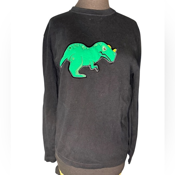 Loft 604 Dinosaur Motif Applique Novelty Cotton Crewneck Sweater Mens Size M - Picture 1 of 7